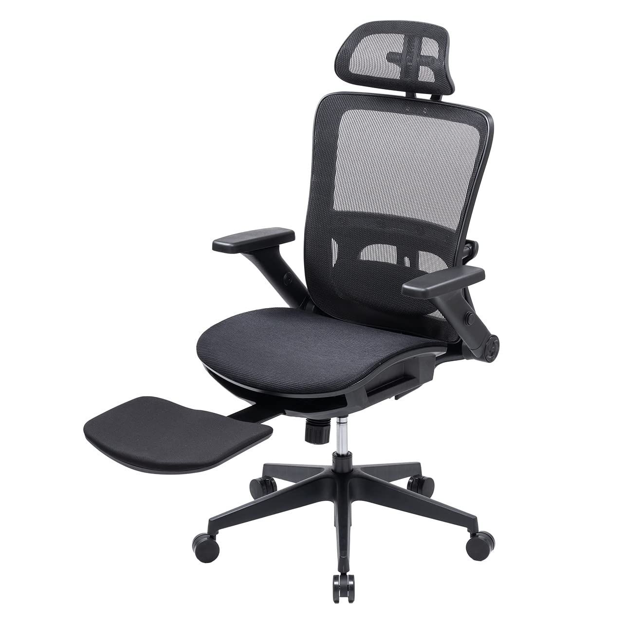サンワダイレクト オフィスチェア メッシュ 4Dアームレスト ランバーサポート ロッキング オットマン 疲れない パソコンチェア ブラック 150-SNCM030