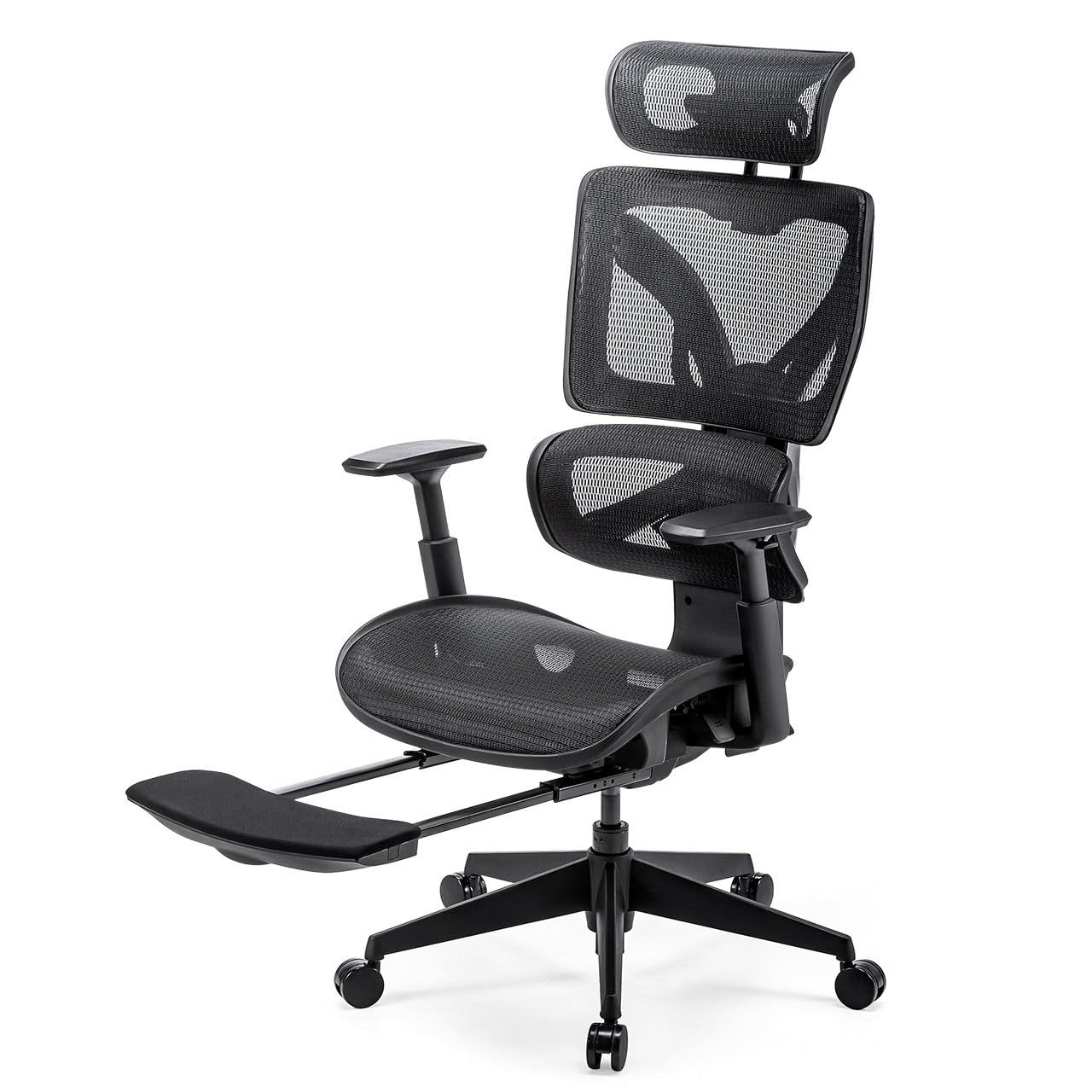 サンワダイレクト オフィスチェア メッシュ アームレスト 調節可能ランバーサポート ヘッドレスト オットマン スライド座面 高さ7段階背もたれ 耐荷重125kg 150-SNCM38