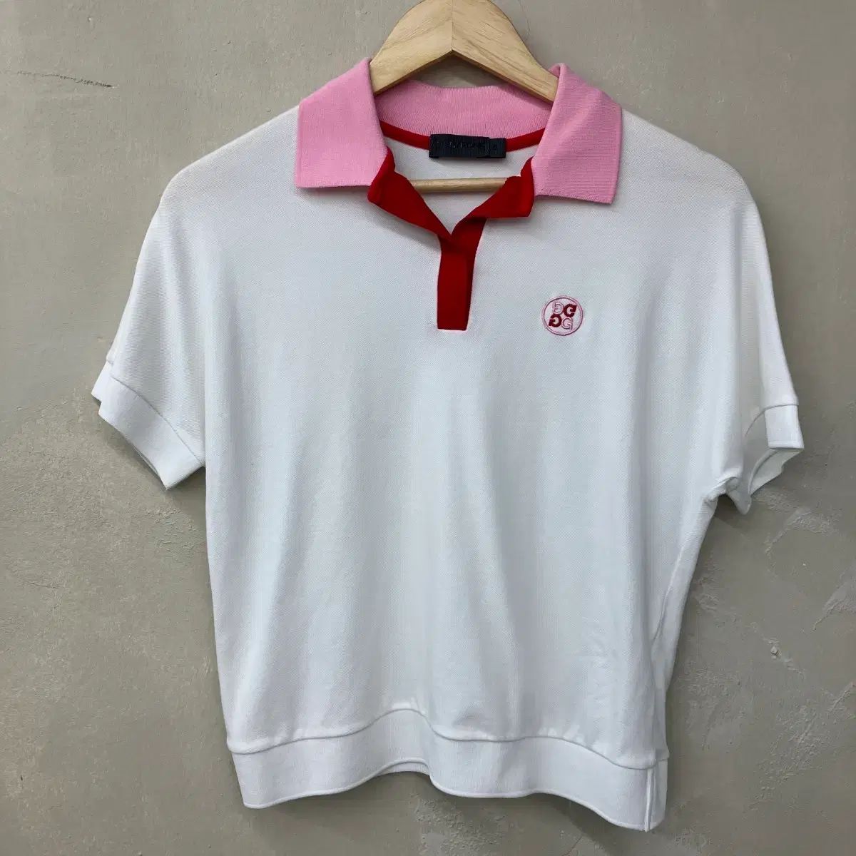 ジーフォア 半袖 カラーTシャツ 白 ピンク POINT