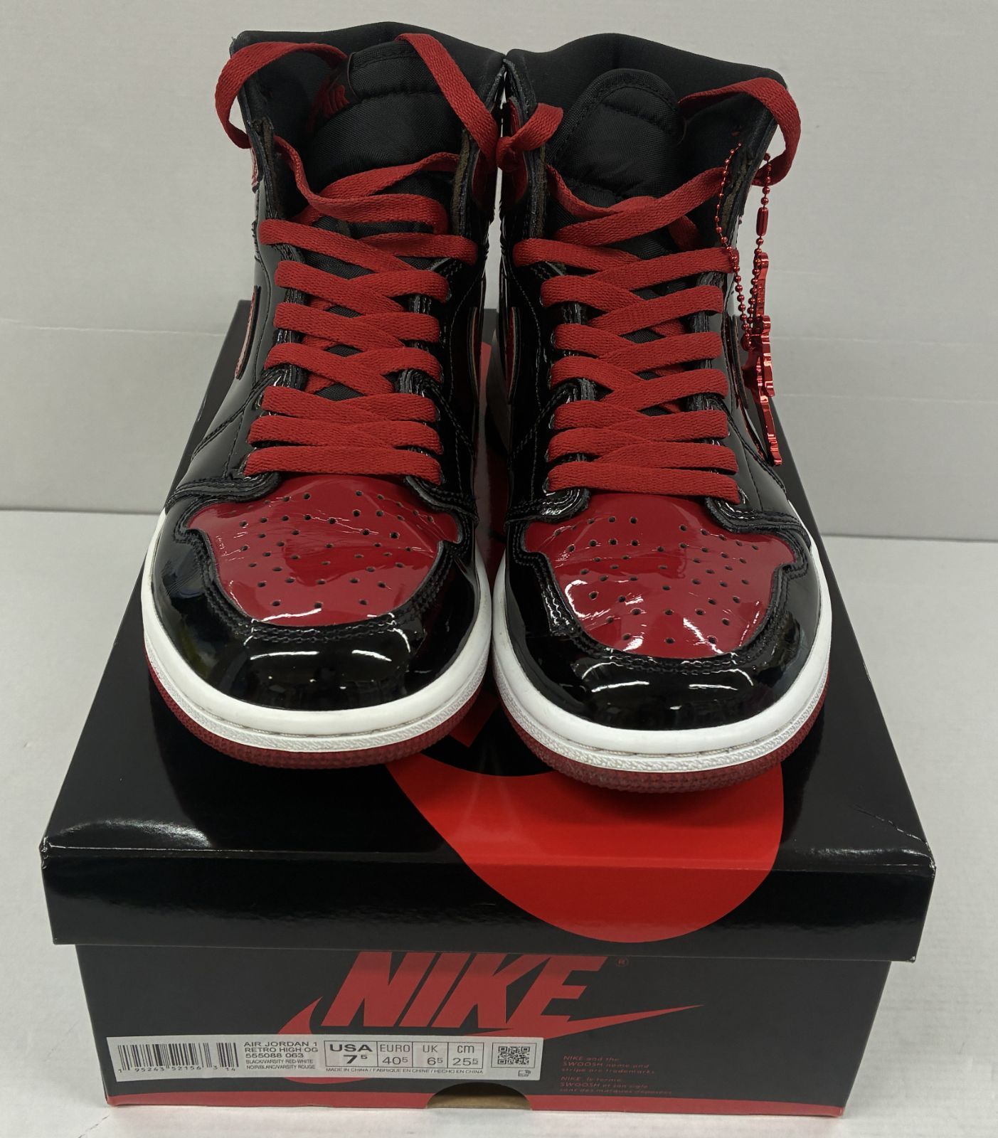 中古 Nike Air Jordan 1 High OG Patent Bred 25.5cm ナイキ エア ジョーダン パテント ブレッド 【V2145-001】◇ 268