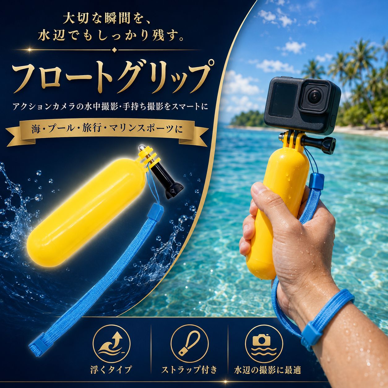 GoPro対応 フロートグリップ 互換品 フローティングハンドグリップ 