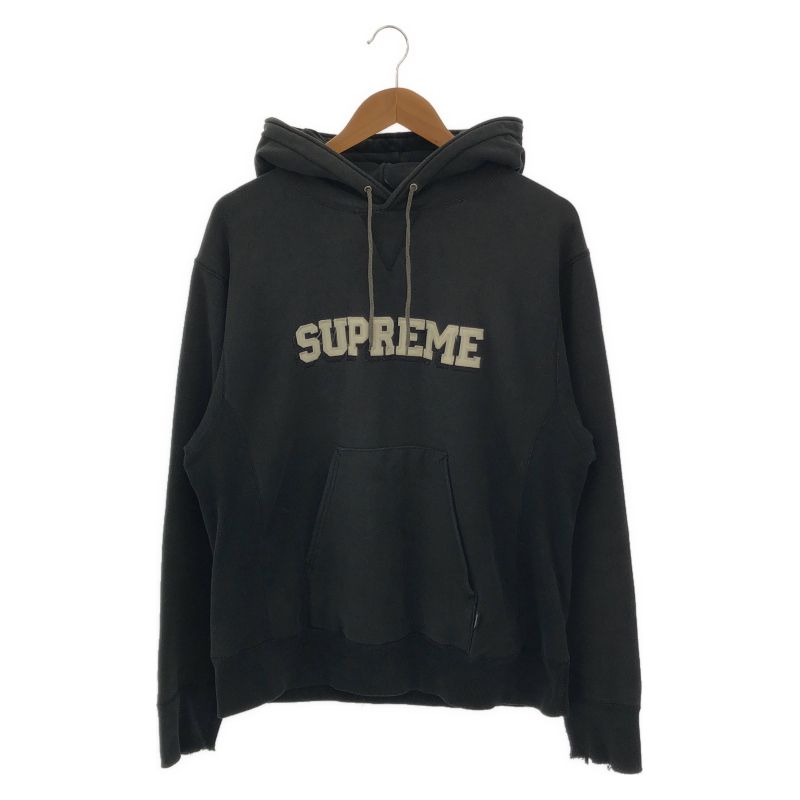 【中古】90s Supreme ロゴパーカー サイズXL USA製 ブラック ※袖破れ[19]