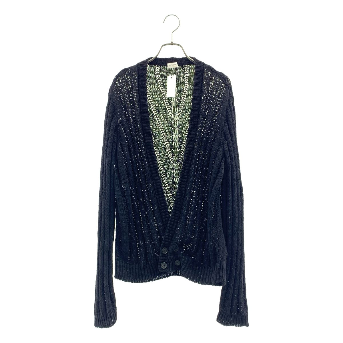 SAINT LAURENT PARIS / サンローランパリ | リネン コットン ケーブルニットカーディガン | M | ブラック | メンズ