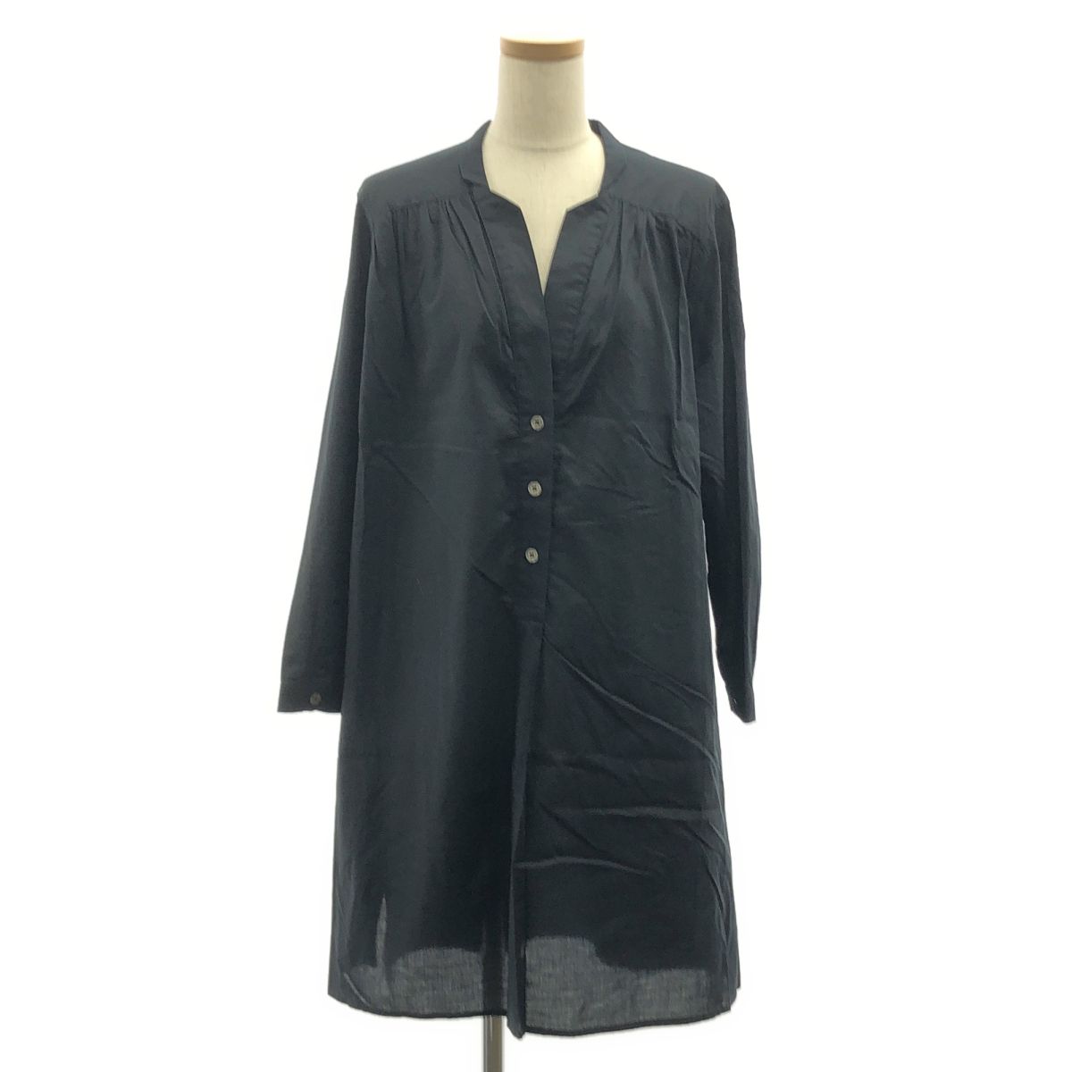 【美品】 ANN DEMEULEMEESTER / アンドゥムルメステール | コットン プルオーバー ロングシャツ | 38 | ブラック | レディース