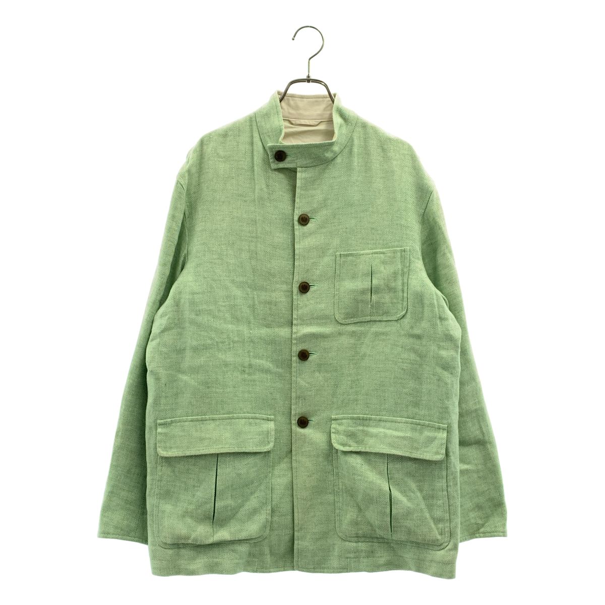 None / | Q retailor / リネン ヘリンボーン スタンドカラージャケット 