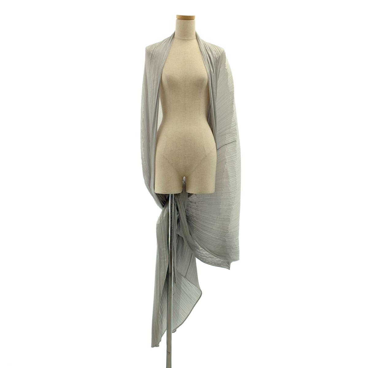 【美品】 PLEATS PLEASE ISSEY MIYAKE / プリーツプリーズイッセイミヤケ | BASIC MADAME-T / 大判 ストール 羽織り | グレー
