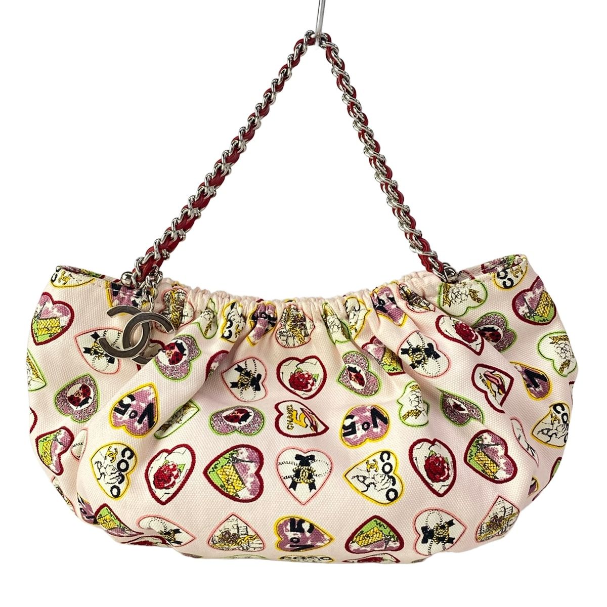 CHANEL(シャネル) トートバッグ バレンタイン限定 ライトピンク×レッド×マルチ ハート/シルバー金具/チェーンハンドル 194,950円