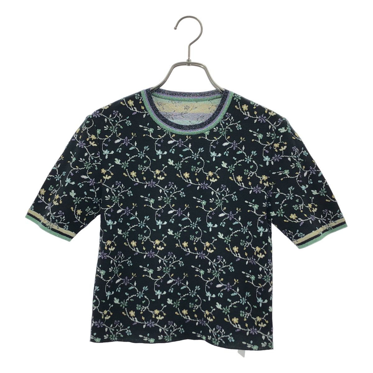 Mame Kurogouchi / マメクロゴウチ | 2026SS | Floral Motif Glitter Short Sleeve Knit Top フローラルショートスリーブ ニット | 2 | ブラック | レディース