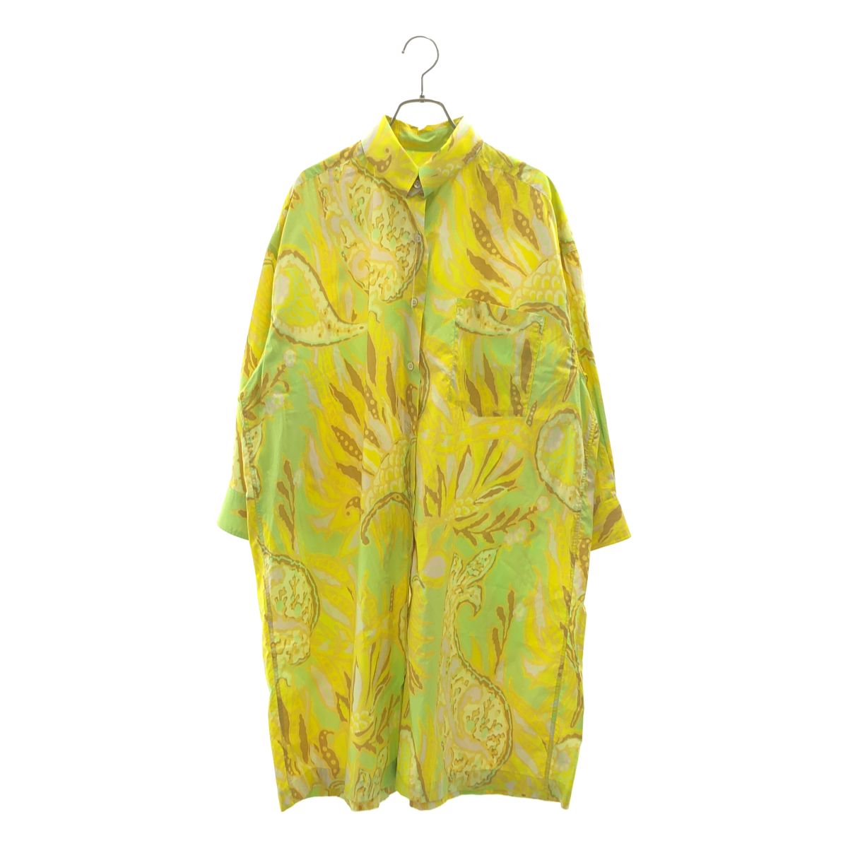 DRIES VAN NOTEN / ドリスヴァンノッテン | コットン 総柄 ロング ボタンダウン シャツワンピース | S | イエロー系 | レディース
