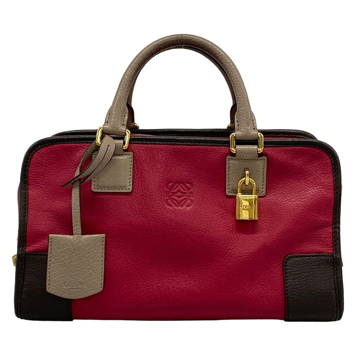 LOEWE(ロエベ) ハンドバッグ アマソナ28 ピンク×グレーベージュ×ダークブラウン レザー 59,840円