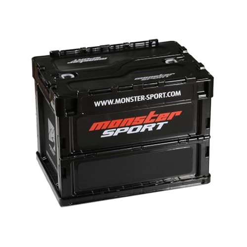 MONSTER SPORT 折りたたみコンテナ 20L フタ付き ロック付き 日本製 [W366×D264×H283] 折り畳み 収納 ケース オリコン ブラック 994101-0020MAts