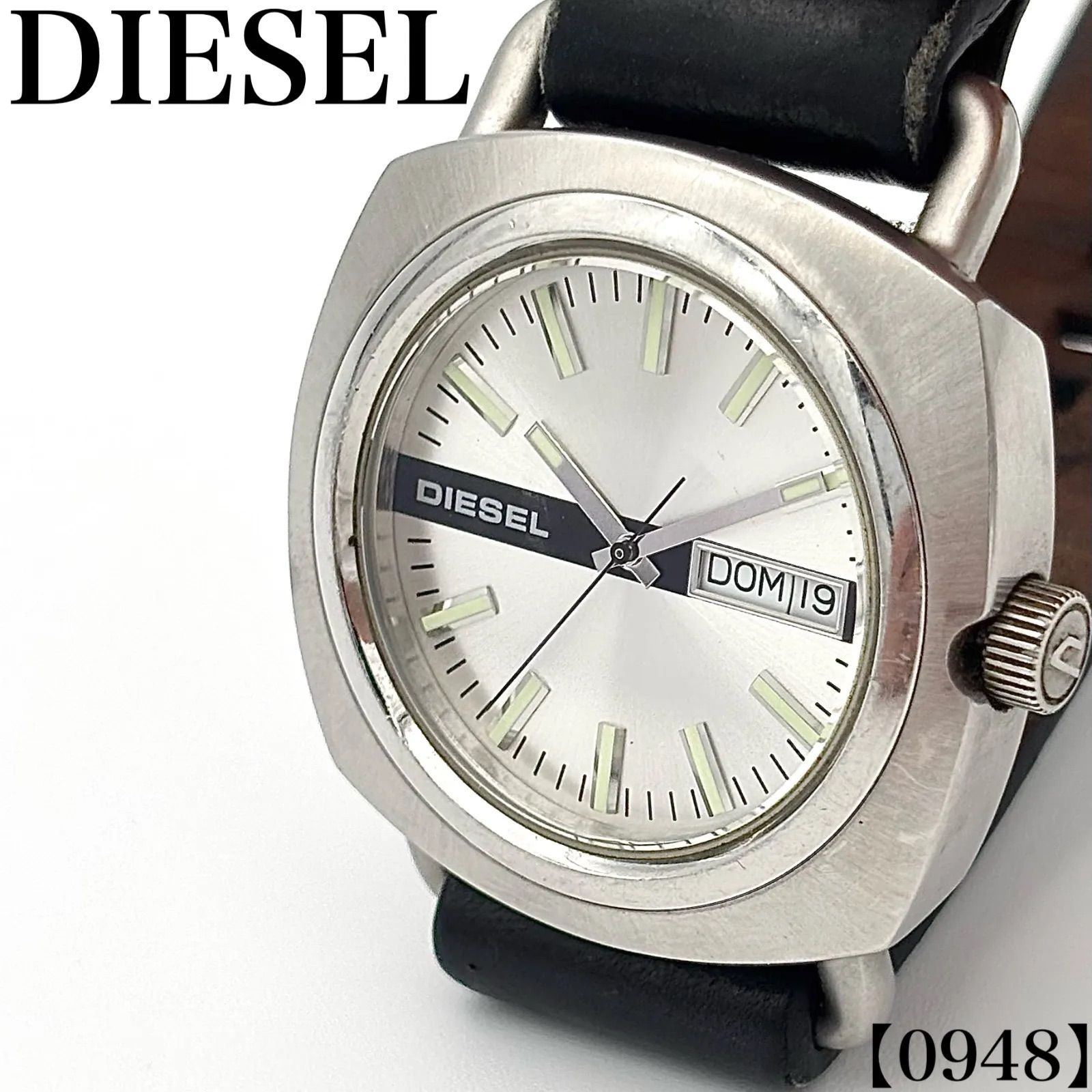 稼働品 Working item ディーゼル DIESEL 腕時計 メンズ Men's クォーツ Quartz DZ-2129 スクエアフェイス デイデイト シルバー ホワイト文字盤 アナログ　0948