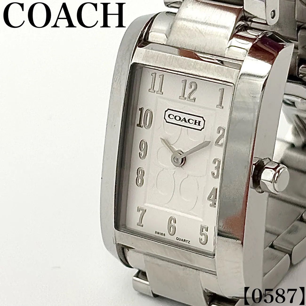 稼働品 Working item コーチ COACH 腕時計 レディース Ladies クォーツ Quartz 0243 レクタンギュラー スクエア シルバー シグネチャー アナログ文字盤 ステンレススチール　0587