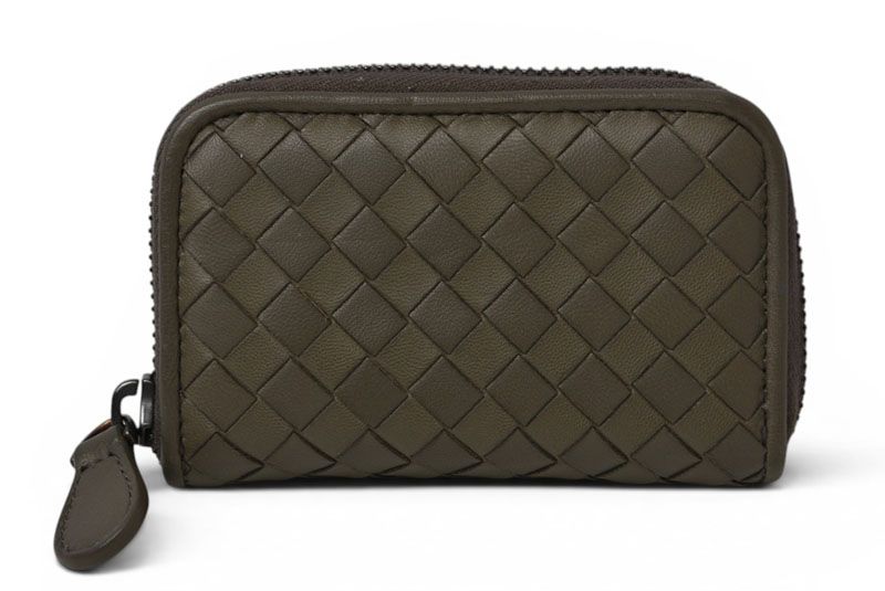 ボッテガヴェネタ カードケース/コインケース BOTTEGA VENETA ミニ財布 イントレチャート レザー カーキグレー 114075【中古】