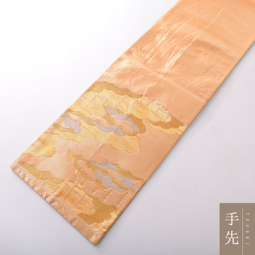 お買い得品！袋帯 帯丈400cm 正絹 六通 フォーマル 雲取り 吉祥文様 金