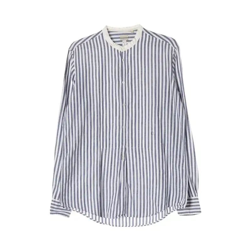 マッシモ アルバ (MEN - XL) リネン コットン チャイナネック ストライプシャツ