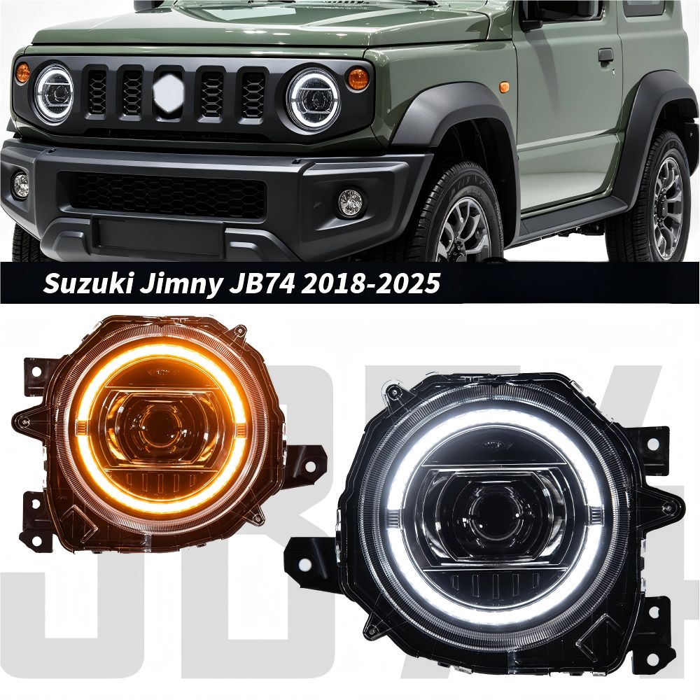【送料無料】スズキ ジムニー(Jimny) 2018-25年専用 GスタイルLEDヘッドライト デイライト/ウインカー内蔵 高輝度・視認性UP ドレスアップ効果抜群 簡単交換 衝撃吸収 車検対応※要確認
