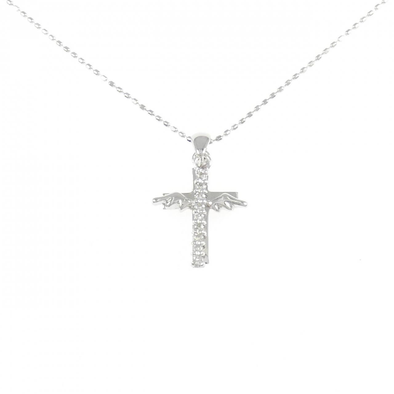 K18WG クロス×ウイング ダイヤモンド ネックレス 0.09CT
