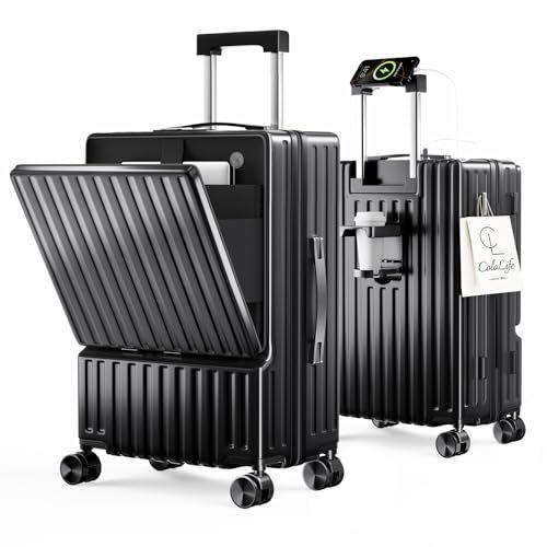 [ColoLife] スーツケース フロントオープン 多機能 キャリーケース 機内持ち込み 前開き 軽量 カップホルダー付き 隠しフック機能 キャリーバッグ USB+Type C充電機能 携帯スタンド TSAロック搭載 耐衝撃 静音 360度 66b21051