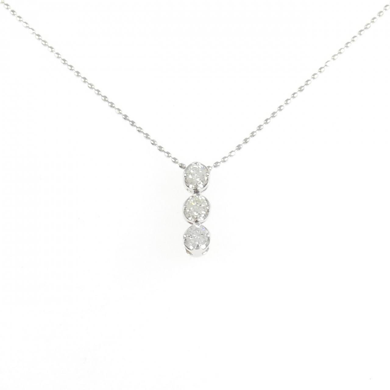 K18WG スリーストーン ダイヤモンド ネックレス 0.25CT