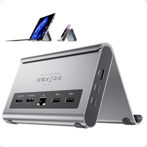 USB C ドッキングステーション Windows 用、PULWTOP 2画面出力 2 HDMI 4K 60Hz、USB-C/A 10Gbps x 3、USB-A 5Gbps x 2、USB-2.0、RJ45 イーサネット、PD3.0 100 c44f7a10