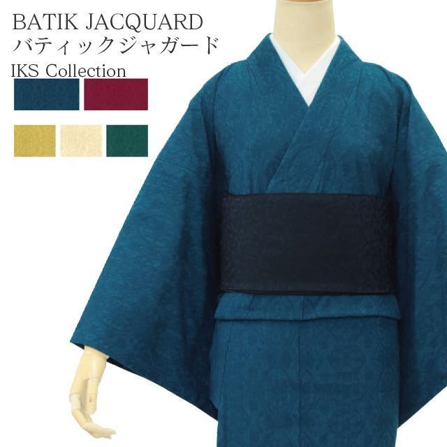 小紋 単衣 レディース 着物 日本製 バティックジャガード 綿 和装 きもの 更紗 IKS COLLECTION イクスコレクション プレタ 女性用 茶色 ベージュ 紺 黒 赤 skf0687-emb137