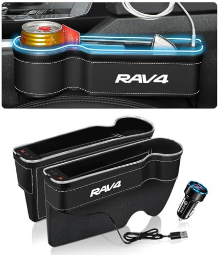 【2025年版?大容量設計】RAV4 車用 光る サイド収納ボックス シートサイドポケット ドリンクホルダー RAV4 PHV XA50系 カップホルダー USBポート付き スマホ充電 コンソールボックス 小物入れ 隙間収納 LEDライト インシートギャッts