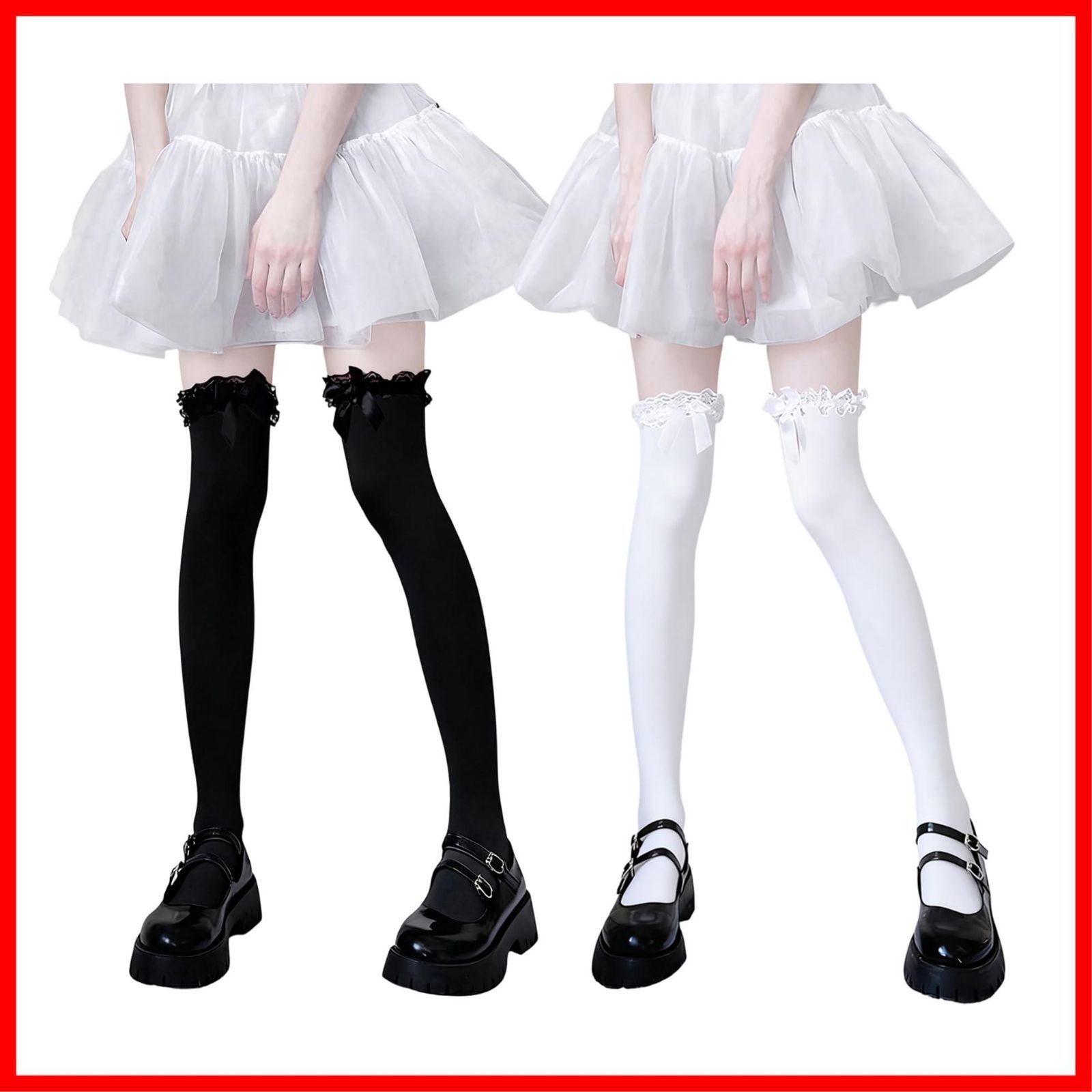 【人気商品】cosplayや制服用 ちょう結びニーハイ レース 白いロングソックス リボン かわいい 美脚 ショートソック オーバーニーソックス ハイソックス 綿 無地 レディース 靴下 ニーハイソックス