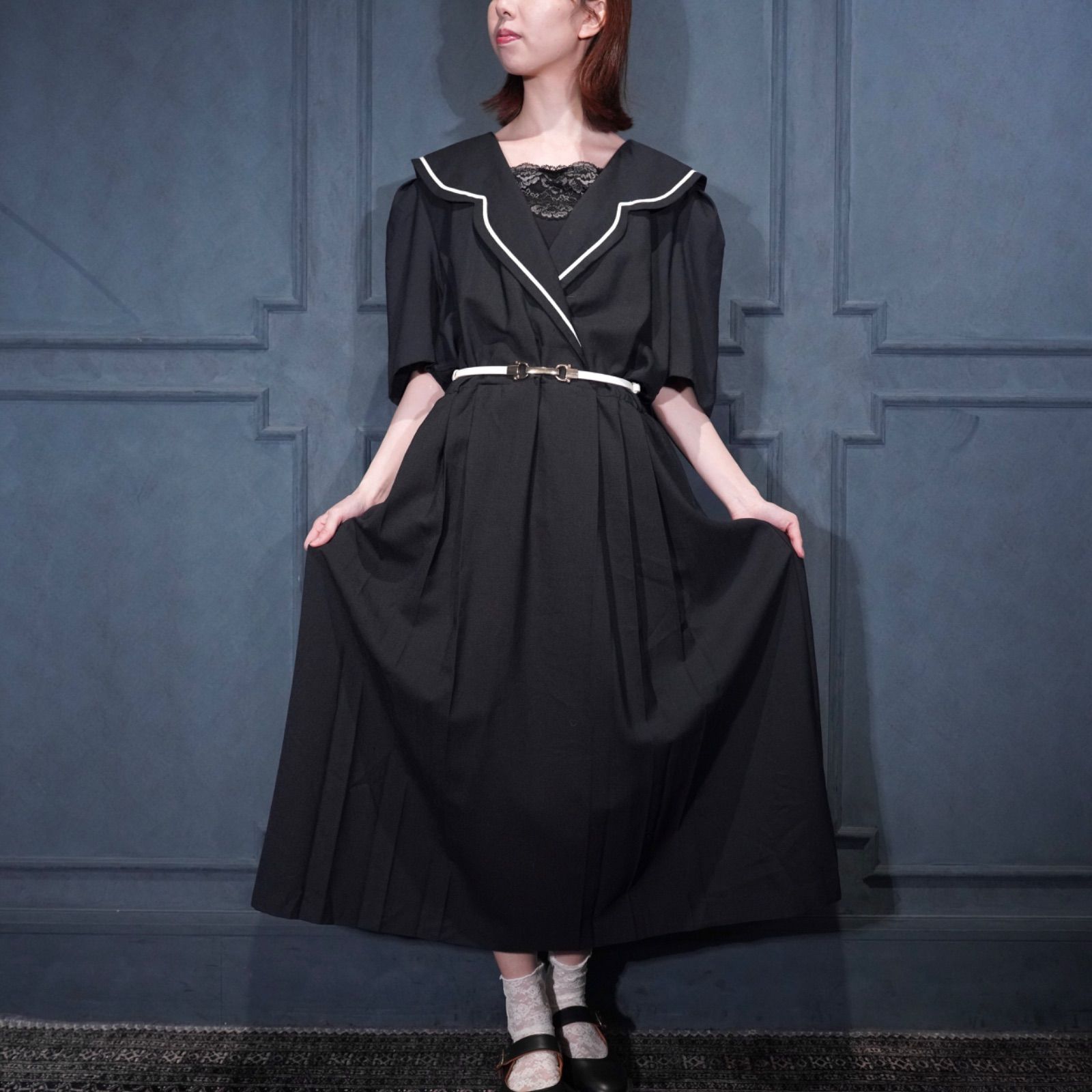 80’s USA VINTAGE SABINO SAILOR COLLAR DESIGN HALF SLEEVE ONE PIECE MADE IN USA/80年代アメリカ古着セーラーカラーデザイン半袖ワンピース