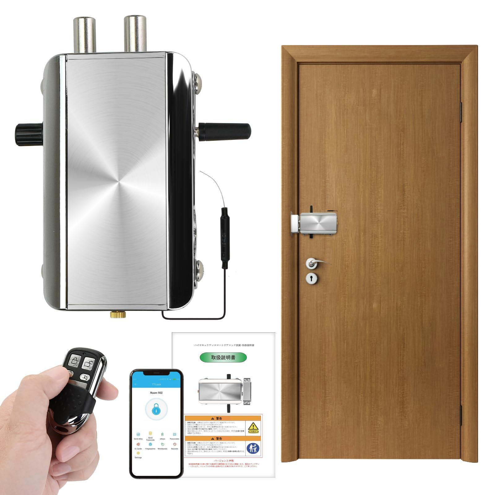 【高セキュリティ+自動施錠で毎日が安心に】 スマートドアロック リモートコントロールシステム 自宅 ガレージ 防犯対策 電池式 シルバー 【日本語説明書付き】ｍａ
