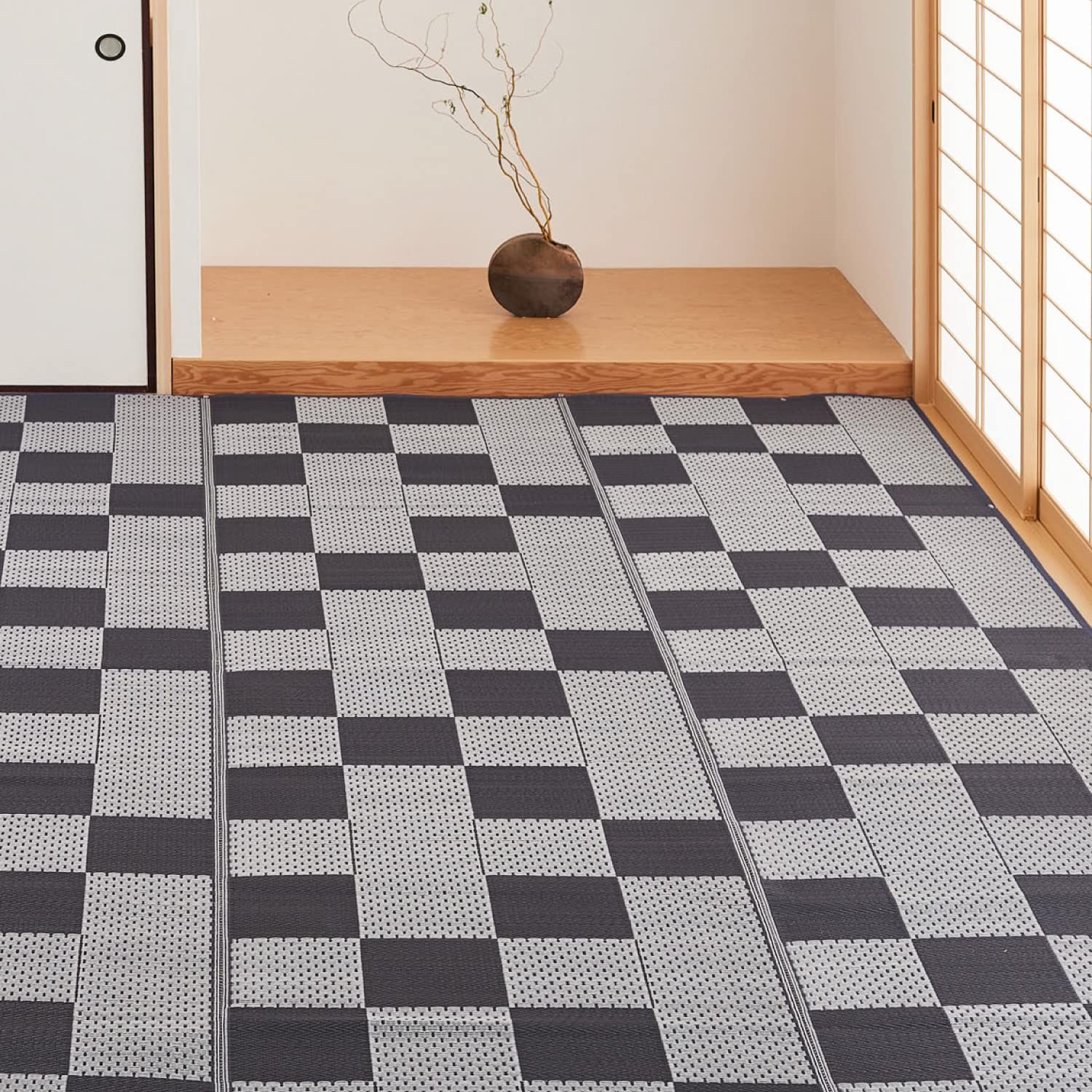 萩原 洗える い草風カーペット 矢倉 グレー 江戸間6畳 約261X352cm 柄上敷き 花ござ ラグ 市松柄ｍａ 9,918円