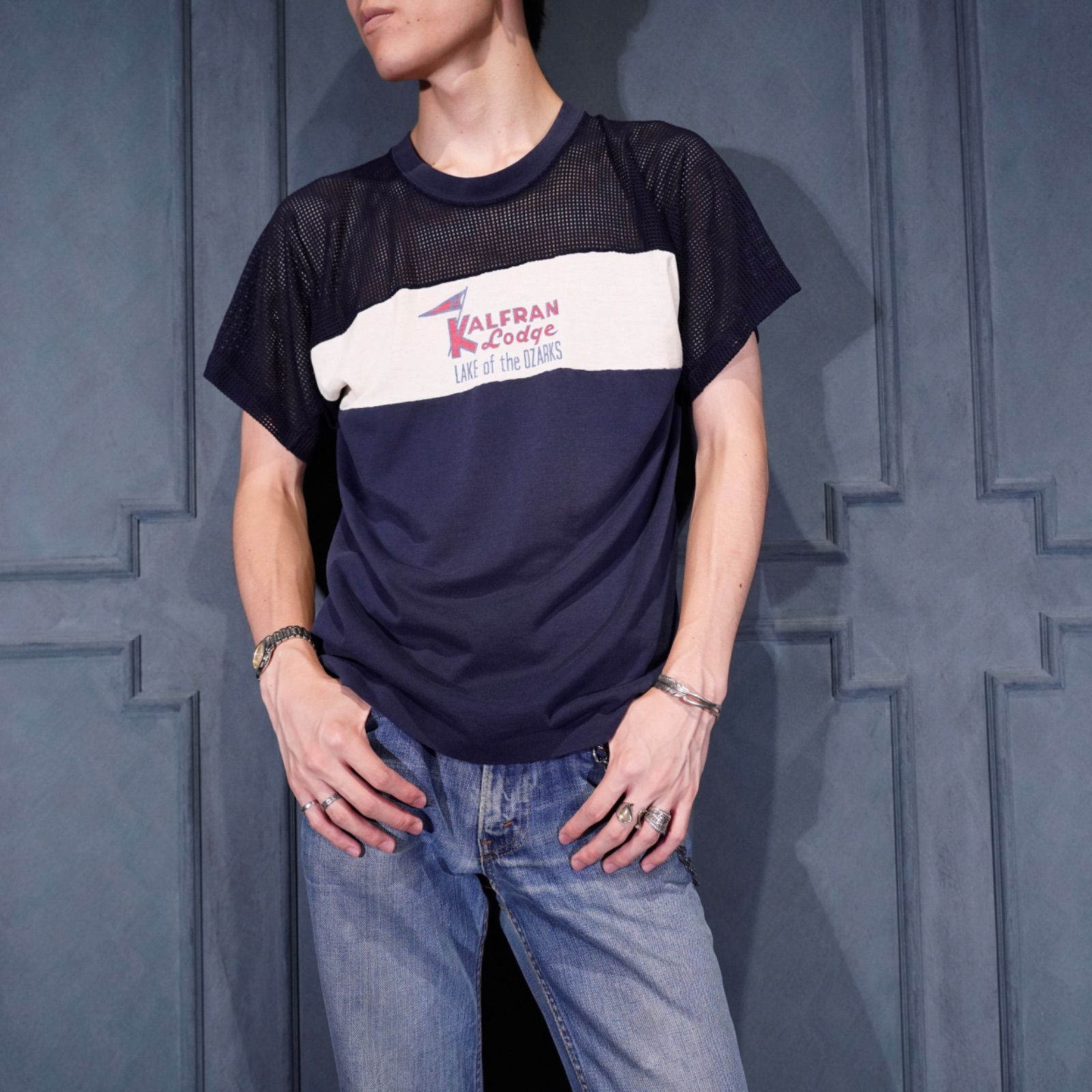 80's USA VINTAGE CHAMPION MESH DESIGN T SHIRT/80年代アメリカ古着チャンピオントリコタグメッシュデザインTシャツ