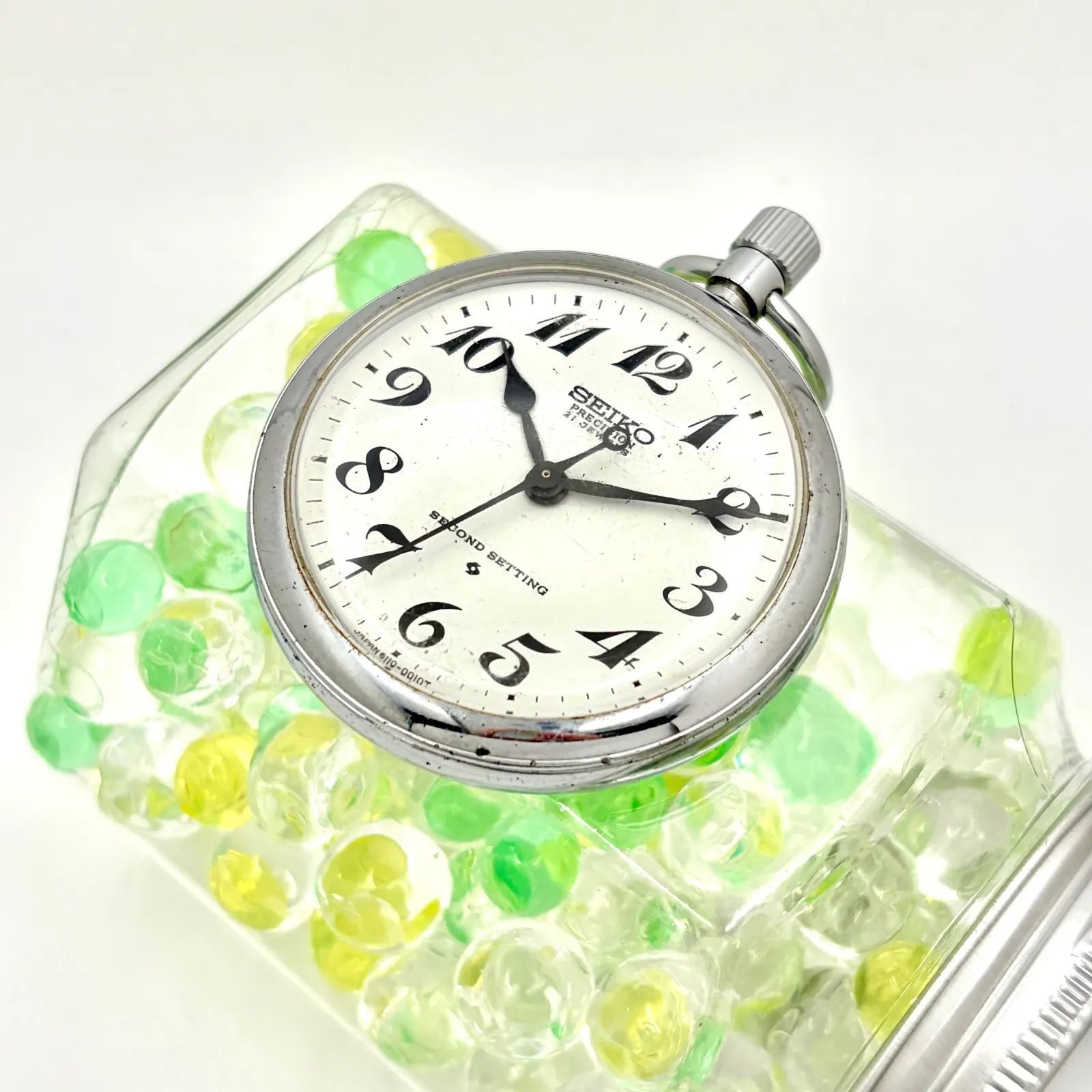 【稼働】SEIKO セイコー PRECISION プレシジョン 機械式 手巻き 懐中時計 シルバー 鉄道 QQQQ