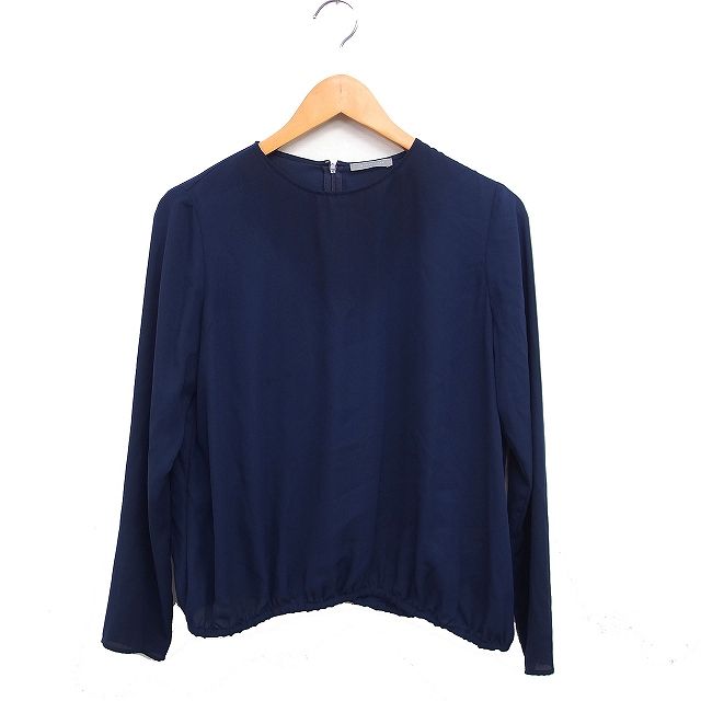 theory luxe ネイビー長袖ブラウス38 セオリーリュクス theory luxe シフォン ブラウス 長袖 丸首 裾ゴム