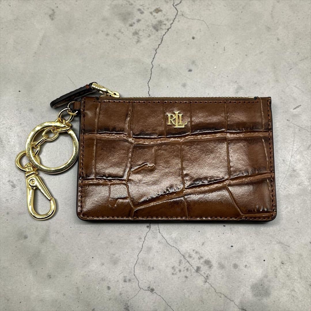 Lauren Ralph Lauren RL ラルフローレン フラグメントケース コインケース カードケース クロコ型押し レザー wallet coin case card holder mini wallet brown レディース メンズ 2924