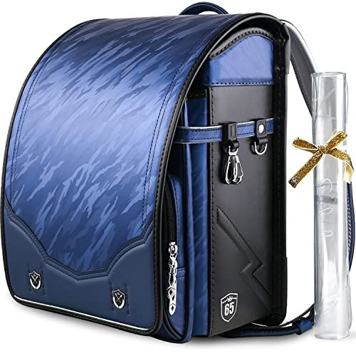 【新品】ランドセル 男の子 小学生通学カバン カブセオリジナル迷彩柄 コントラスト配色 大容量A4フラットファイル対応 撥水加工 自動ロック 透明ランドセルカバー進呈 6年保証付き (ネイビー+ブラック) 7b917df7