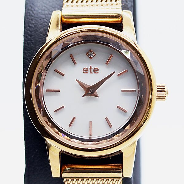良品 稼働 箱付 ete エテ SS ソーラー ホワイトシェル文字盤 レディース腕時計 2000000 4PRY KMT ABC23764