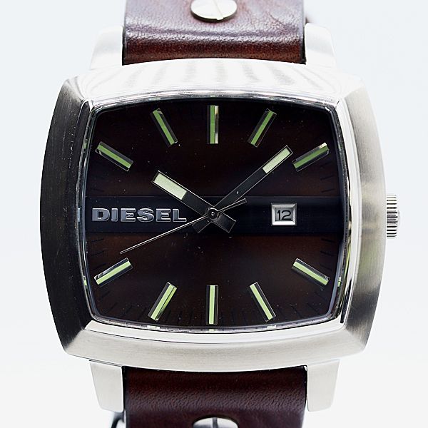 美品 稼働 箱付 ディーゼル DZ-1225 250912 SS QZ ボルドー文字盤 メンズ腕時計 2000000 4PRY KMT ABC23763