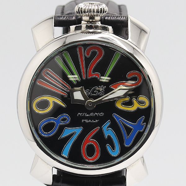 良品 稼動 ガガミラノ マニュアーレ40 QZ ブラック文字盤 メンズ腕時計 0011100 5YBT KZK ABC23907