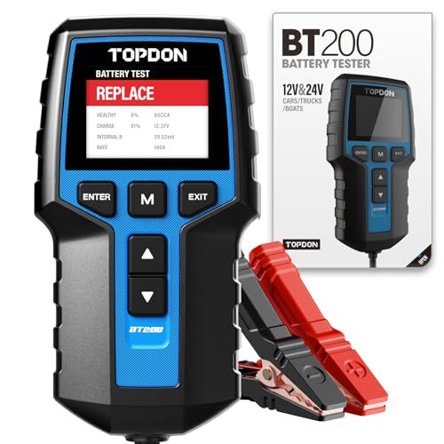 TOPDON BT200 バッテリーテスター 高精度100-2000CCAテスト AGM・ゲル・EFBバッテリー向け 日本語良否判定・CCA・SOH・SOC・電圧・内部抵抗・電流・定格など測定可能 12V/24V充電/始動システムアナライザー 55a22017