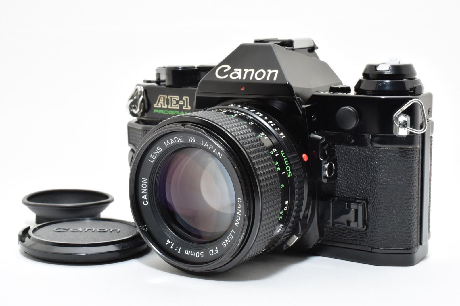 7317 【良品】 Canon Ae-1 Program Black Slr Film Camera New Fd 50mm F1.4 Prime Lens モルト交換済 キャノン Mfフィルムカメラ