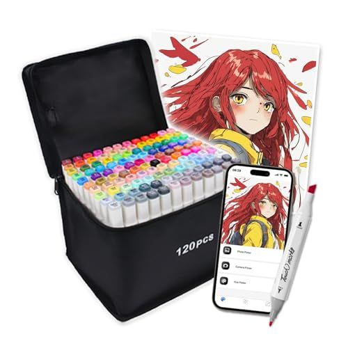 イラストマーカー 120色 カラーペン セット 無料APP付き 太ペンタイプ アルコールマーカー プロ愛用 漫画家 子供 大人ma