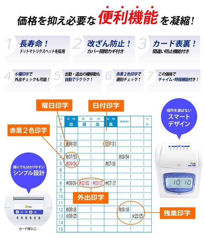 【新品】mita 電子 タイムレコーダー タイムカード 本体 mk-700 < 本体 > タイムカード50枚付 40038d65