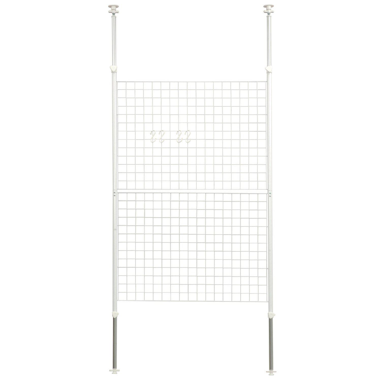 【特価商品】幅90×奥行5×高さ166.5-295.5cm (フック4個付き) 壁掛け (ワイヤータイプ) 収納 壁面収納 パーテーション 天井 間仕切り 突っ張り 組立品 ホワイト 山善(YAMAZEN) SP-90(W)