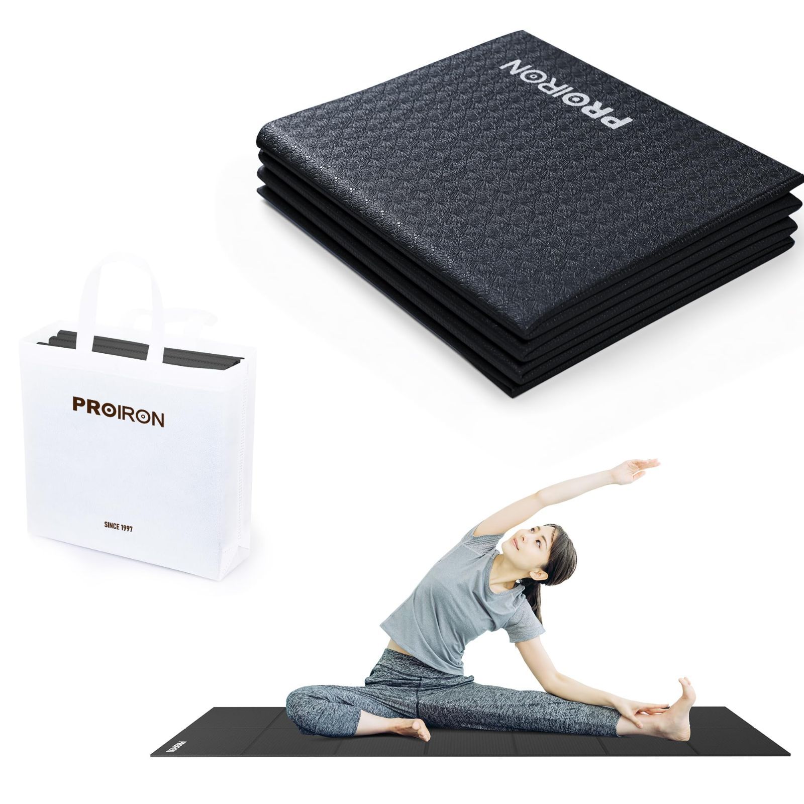 TIKALON 折りたたみトレーニングマット 黒 特価セール】折畳み ストレッチマット 折り畳みマット コンパクト