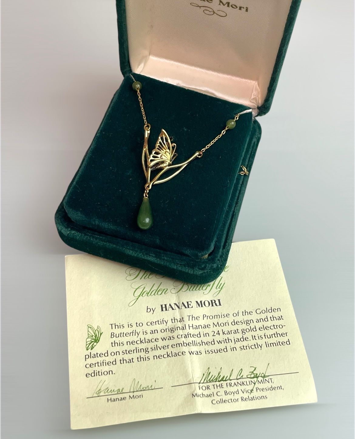 【1983年限定】HANAE MORI 24金コート 翡翠 蝶 ネックレス 希少