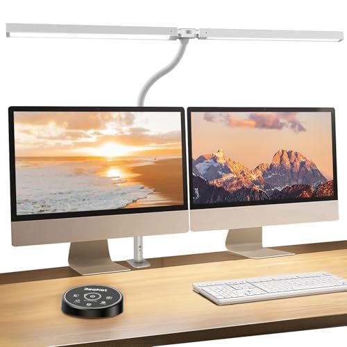 デスクライト LED 「無線リモコン・ダブル光源・幅800mm・24W・2000Lx」 5段階調光調色 電気スタンド クランプ「PSE認証済」 幅広 スタンドライト 多角度調節 卓上ライト 目に優しい 読書/勉強/仕事 ホワイト BNT-DEL07(T型 ts