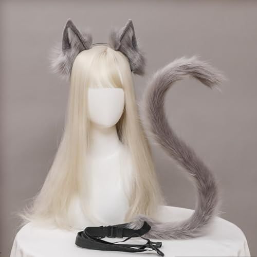 猫耳 きつね耳 しっぽ セット コスプレ 狐 ふわふわ 尻尾 耳 2点セット 狼 コスプレ 仮装 変装 ハロウィン 文化祭 コスプレアクセサリー 尾＋耳 (C-グレー)pms 54792621