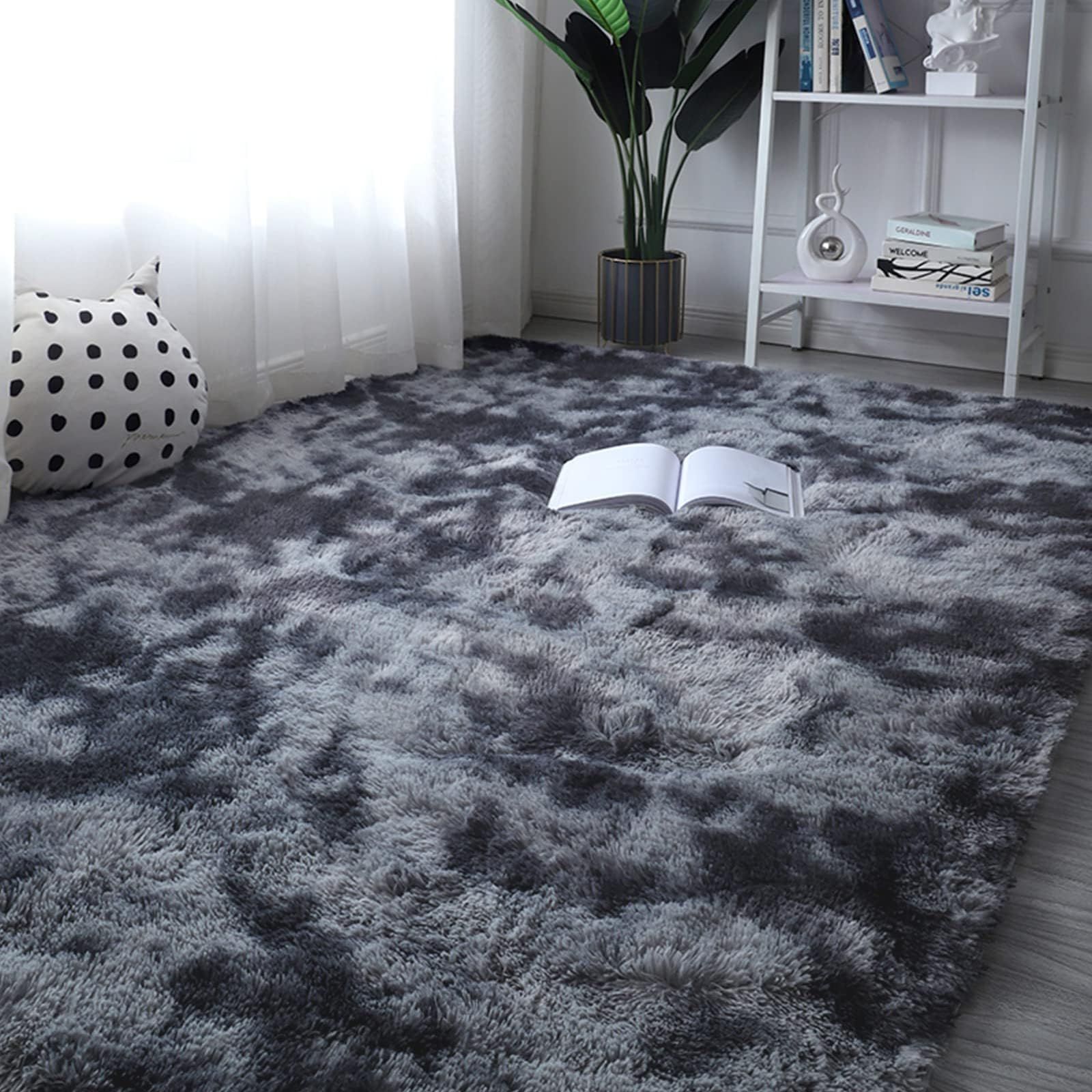 ラグマット カーペット 洗えるラグ 185x185cm 北欧風シャギーラグ ふわっとした手触り 防音絨毯 厚手じゅうたん 滑り止め付き オールシーズン快適に使用 正方形 ROCYJULIN(ダークグレー 約2畳 )ma