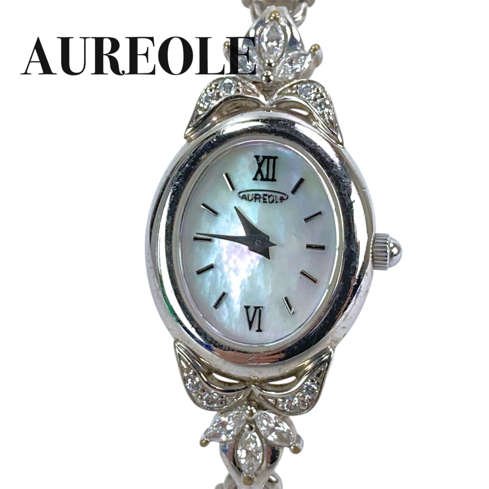 【美品 新品電池交換済み】AUREOLE 腕時計 シェル文字盤 レディース